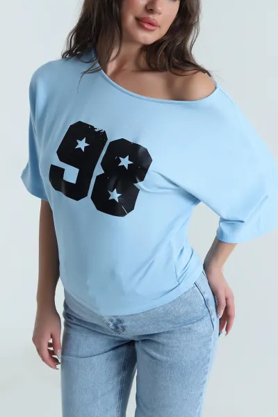 Bebe Mavisi Baskılı Kristal Kadın Bluz 482076