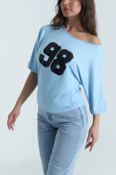 Bebe Mavisi Baskılı Kristal Kadın Bluz 482076