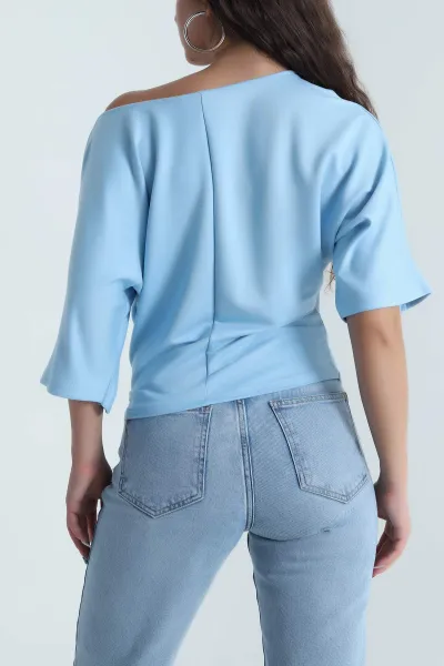Bebe Mavisi Baskılı Kristal Kadın Bluz 482076