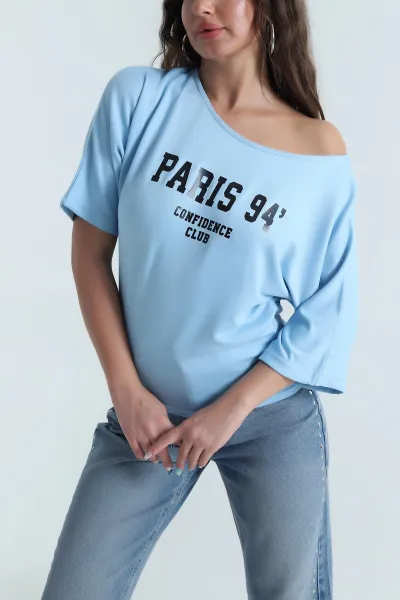 Bebe Mavisi Baskılı Kristal Kadın Bluz 482095