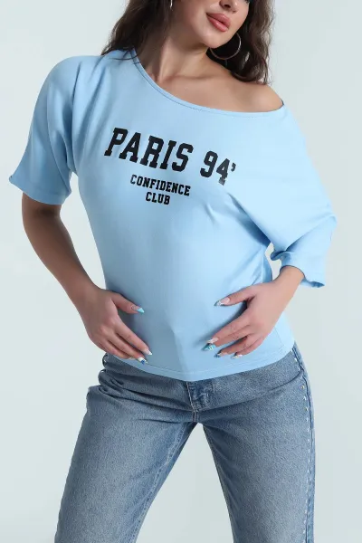 Bebe Mavisi Baskılı Kristal Kadın Bluz 482095