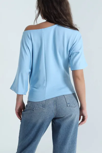 Bebe Mavisi Baskılı Kristal Kadın Bluz 482095