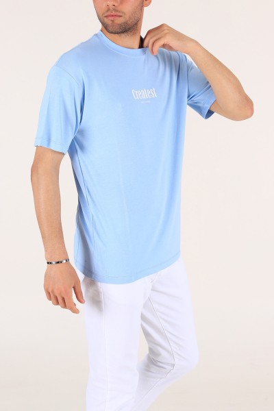 Bebe Mavisi Baskılı Oversize Erkek Tişört 177462