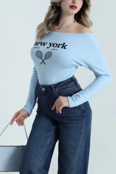 Bebe Mavisi Baskılı Vorteks Kadın Bluz 494944