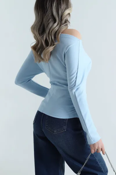 Bebe Mavisi Baskılı Vorteks Kadın Bluz 494944