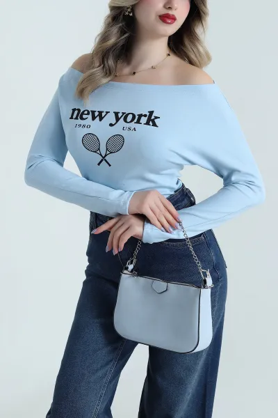 Bebe Mavisi Baskılı Vorteks Kadın Bluz 494944