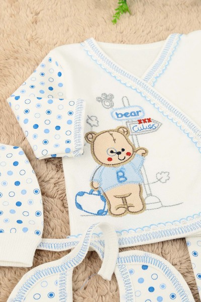 Bebe Mavisi Bear Ayı Nakışlı 5 Parçalı Erkek Zıbın Seti 158773