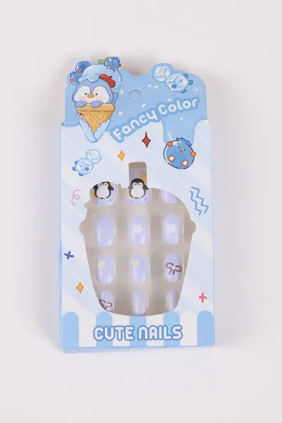 Bebe   Mavisi 12'li Desenli Çocuk Takma Tırnak 464586