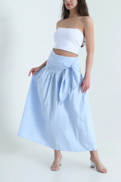 Bebe Mavisi Bel Bağlamalı Poplin Kadın Etek 456303