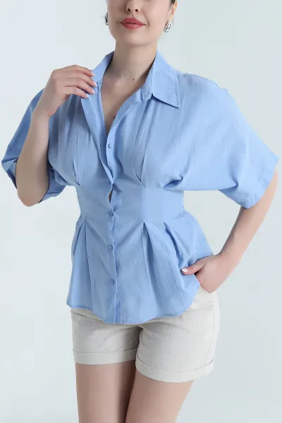 bebe-mavisi-bel-buzgulu-keten-kadin-gomlek-470812