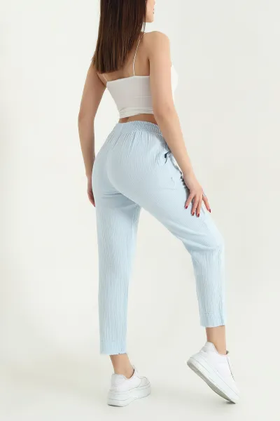 Bebe Mavisi Bel Lastikli Müslin Keten Pantolon 339876
