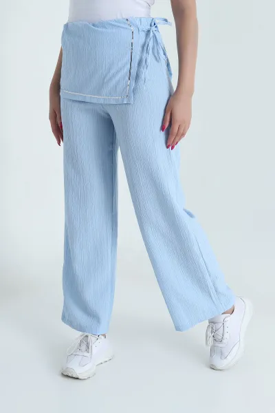 Bebe Mavisi Bel Pullu Dokuma Tarak Kadın Pantolon 477282