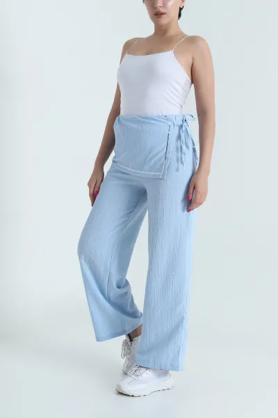 Bebe Mavisi Bel Pullu Dokuma Tarak Kadın Pantolon 477282