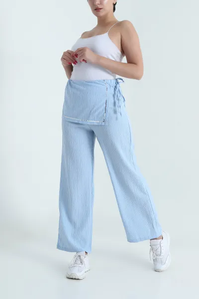 Bebe Mavisi Bel Pullu Dokuma Tarak Kadın Pantolon 477282