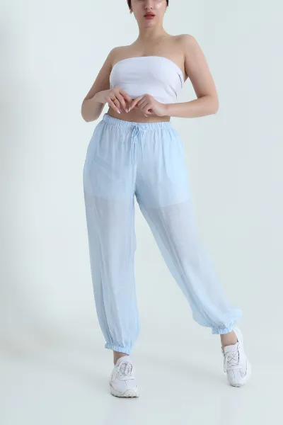 Bebe Mavisi Bel ve Paça Lastikli Astarlı Tensel Kadın Pantolon 465316