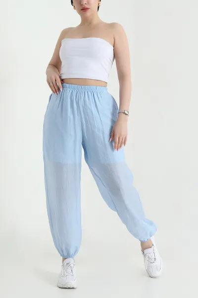 Bebe Mavisi Bel ve Paça Lastikli Tensel Kadın Pantolon 457049