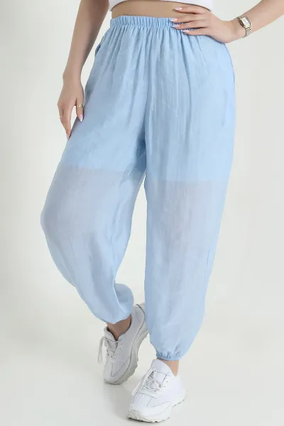 Bebe Mavisi Bel ve Paça Lastikli Tensel Kadın Pantolon 457049