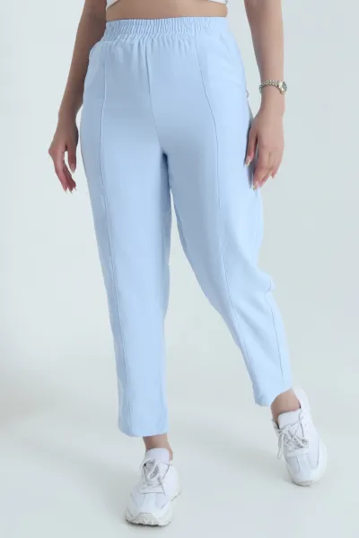 Bebe Mavisi Beli Lastikli Diagonel Modal Kadın Pantolon 467501
