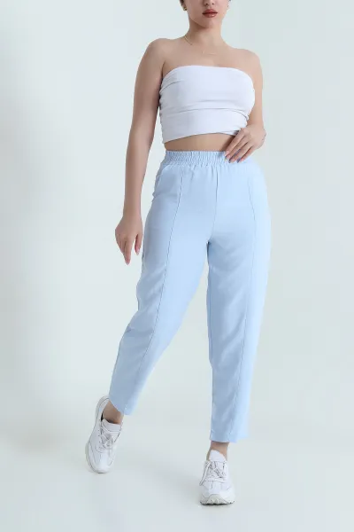 Bebe Mavisi Beli Lastikli Diagonel Modal Kadın Pantolon 467501