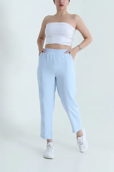 Bebe Mavisi Beli Lastikli Diagonel Modal Kadın Pantolon 467501