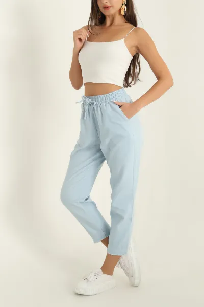 Bebe Mavisi Beli lastikli Gabardin Bayan Pantolon 297347