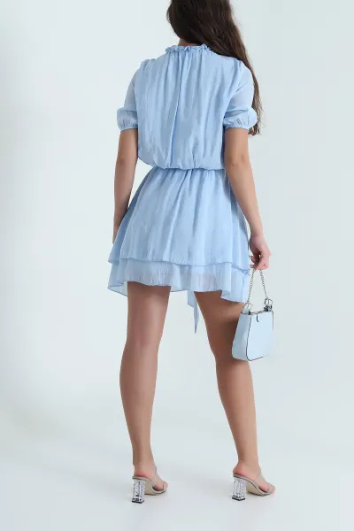 Bebe Mavisi Beli Lastikli Katlı Tensel Kadın Elbise 469754