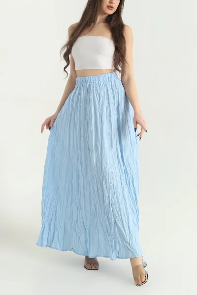 Bebe Mavisi Beli Lastikli Kırışık Tasarım Etek 342845