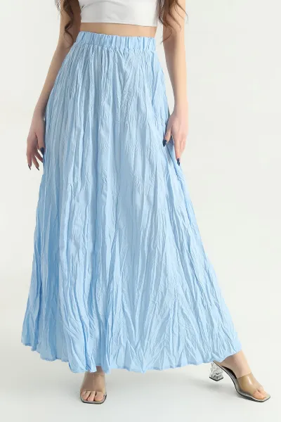 Bebe Mavisi Beli Lastikli Kırışık Tasarım Etek 342845