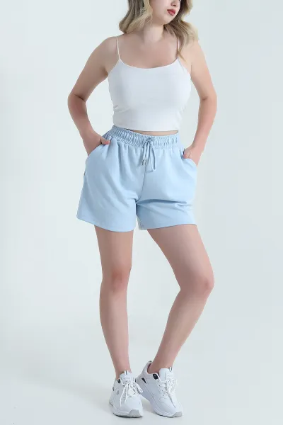 Bebe Mavisi Beli Lastikli Modal Kadın Şort 461739