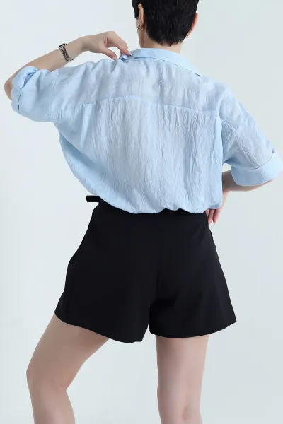 Bebe Mavisi Beli Sıkmalı Tensel Kadın Gömlek 444377