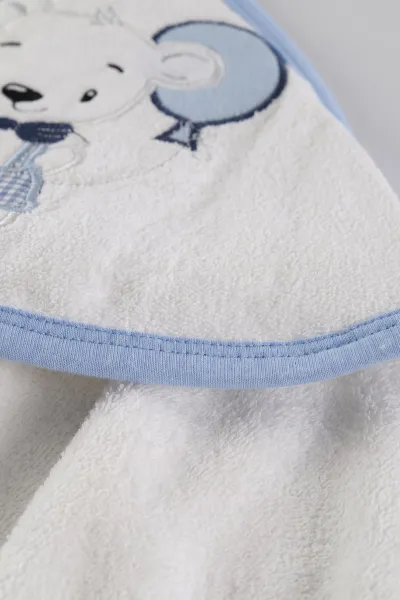 Bebe Mavisi Beyaz (0-6 Ay) Balonlu Ayıcık Nakışlı Çift Katlı Bebek Silgi Havlu 476272