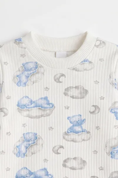Bebe Mavisi Beyaz (1-3 Yaş) Bulutlu Ayı  Baskılı Raporlu Çocuk Pijama Takım 477255
