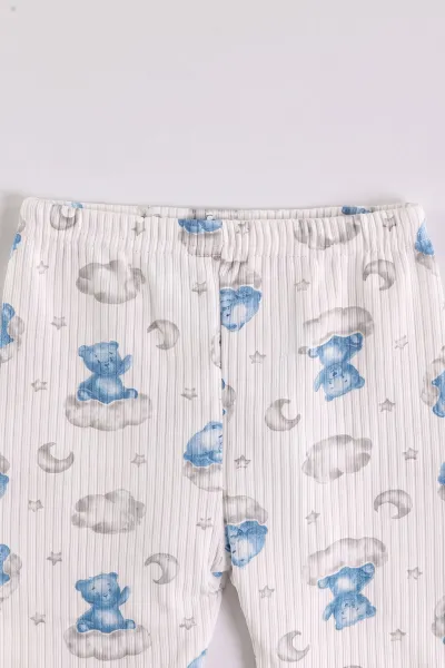 Bebe Mavisi Beyaz (1-3 Yaş) Bulutlu Ayı  Baskılı Raporlu Çocuk Pijama Takım 477255