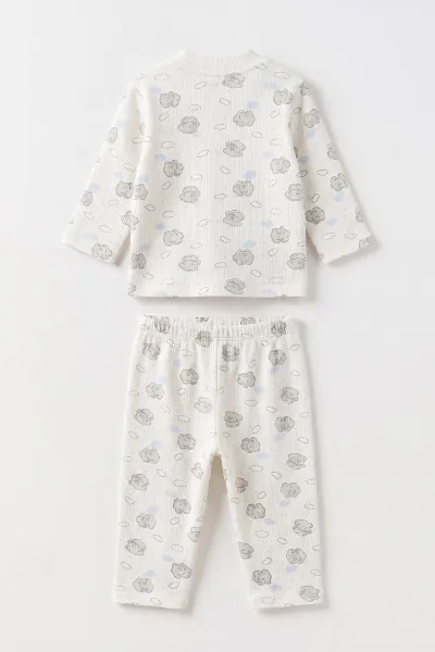 Bebe Mavisi Beyaz (1-3 Yaş) Casper  Desenli Raporlu Çocuk Pijama Takım 477274