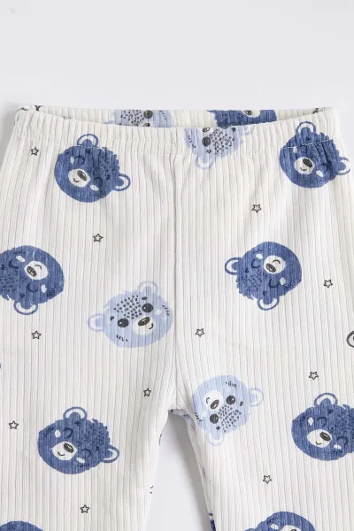 Bebe Mavisi Beyaz (1-3 Yaş) Koala Kafası Baskılı Raporlu Çocuk Pijama Takım 477252