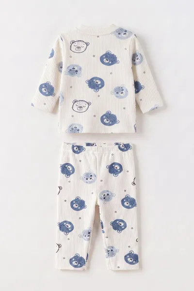 Bebe Mavisi Beyaz (1-3 Yaş) Koala Kafası Baskılı Raporlu Çocuk Pijama Takım 477252