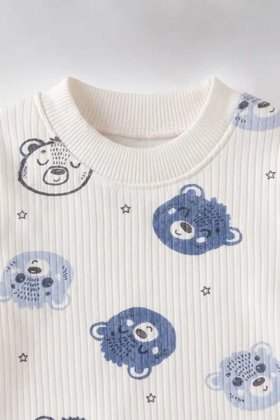 Bebe Mavisi Beyaz (1-3 Yaş) Koala Kafası Baskılı Raporlu Çocuk Pijama Takım 477252