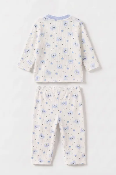 Bebe Mavisi Beyaz (1-3 Yaş) Yıldız Desenli Raporlu Çocuk Pijama Takım 477265