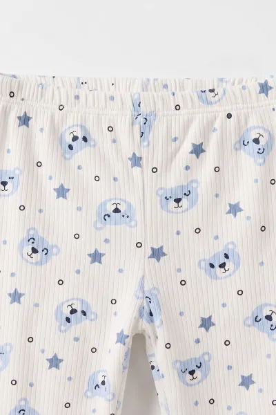Bebe Mavisi Beyaz (1-3 Yaş) Yıldız Desenli Raporlu Çocuk Pijama Takım 477265