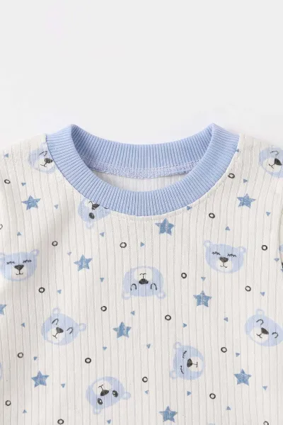Bebe Mavisi Beyaz (1-3 Yaş) Yıldız Desenli Raporlu Çocuk Pijama Takım 477265
