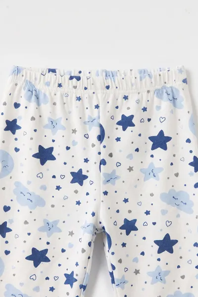 Bebe Mavisi Beyaz   (1-3 Yaş) Yıldız ve Bulut Desenli  Çocuk Pijama Takım 477361
