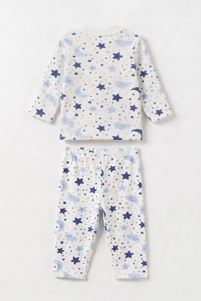 Bebe Mavisi Beyaz   (1-3 Yaş) Yıldız ve Bulut Desenli  Çocuk Pijama Takım 477361