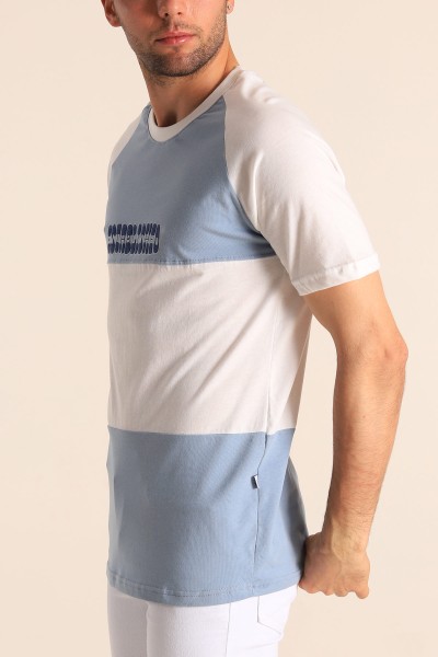 Bebe Mavisi Beyaz Oversize Reglan Kol Yazı Detay Erkek Tişört 182285