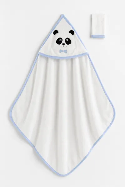 Bebe Mavisi Beyaz   Panda Nakışlı Çift Katlı Bebek Silgi Havlu 476322