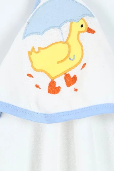 Bebe Mavisi Beyaz Şemsiyeli Ayı Nakışlı Çift Katlı Erkek Bebek Silgi Havlu 375514