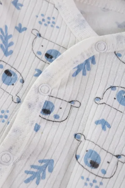 Bebe Mavisi Beyaz(0-3 Ay) Ayıcık Desenli Patikli Raporlu Bebek 3'lü Zıbın Takım 477315