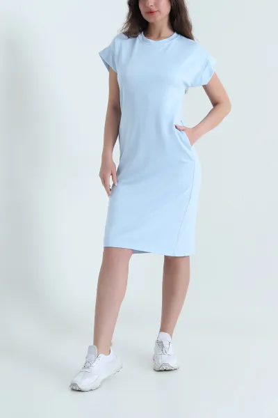 Bebe Mavisi Bisiklet Yaka Modal Kadın Elbise 457086