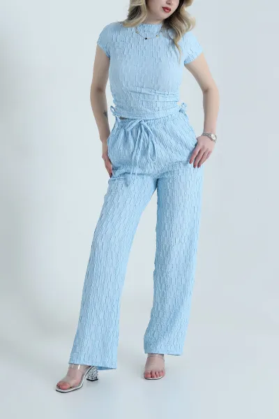 Bebe Mavisi Bluz Pantolon Gofre Kadın İkili Takım 458369