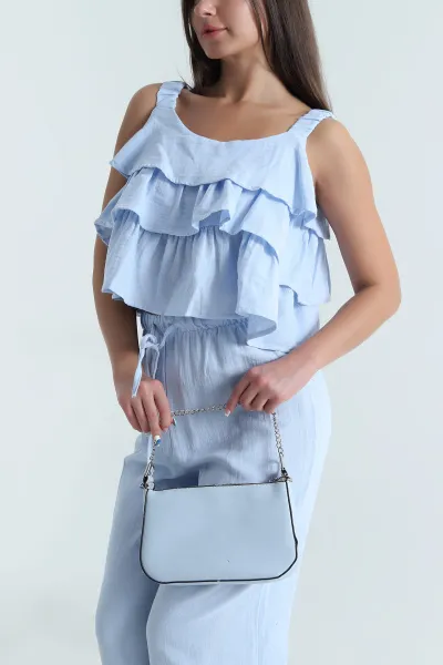 Bebe Mavisi Bluz Pantolon Müslin Keten Kadın İkili Takım 480691