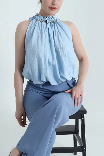 Bebe Mavisi Boncuklu Çilek Kadın Bluz 468887